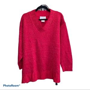 Diane Von Furstenberg Metallic Red V Neck Sweater